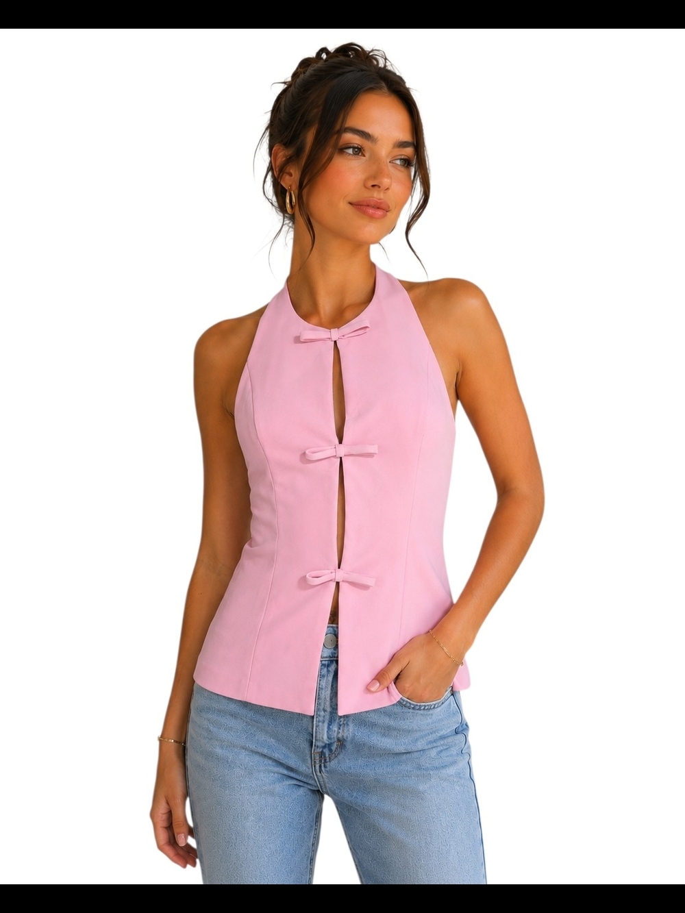 NWT Abercrombie & Fitch Pink Bow Front Halter Top Size Small
